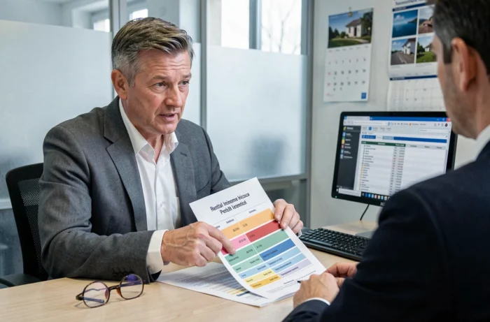 Comptable expliquant l'imposition des revenus locatifs meublés à son client