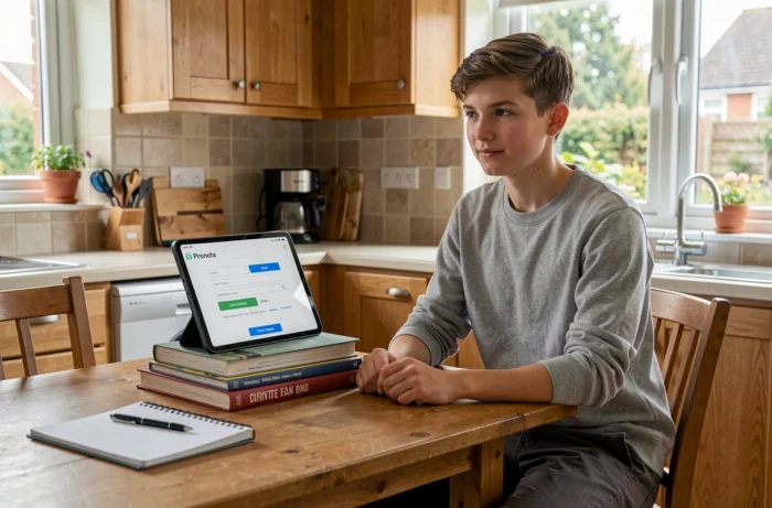 Lycéen qui se connecte à Pronote depuis une tablette à la maison pour accéder à son espace élève
